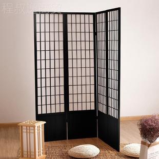 店少女心道具黑色矮款 装 格子屏服实风叠栅栏房间宿SHS舍折式 日式