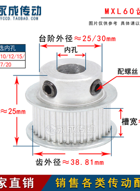同步轮同步带轮皮带轮 MXL60齿 内孔5/6/8/10/12/15/17/20 传动轮