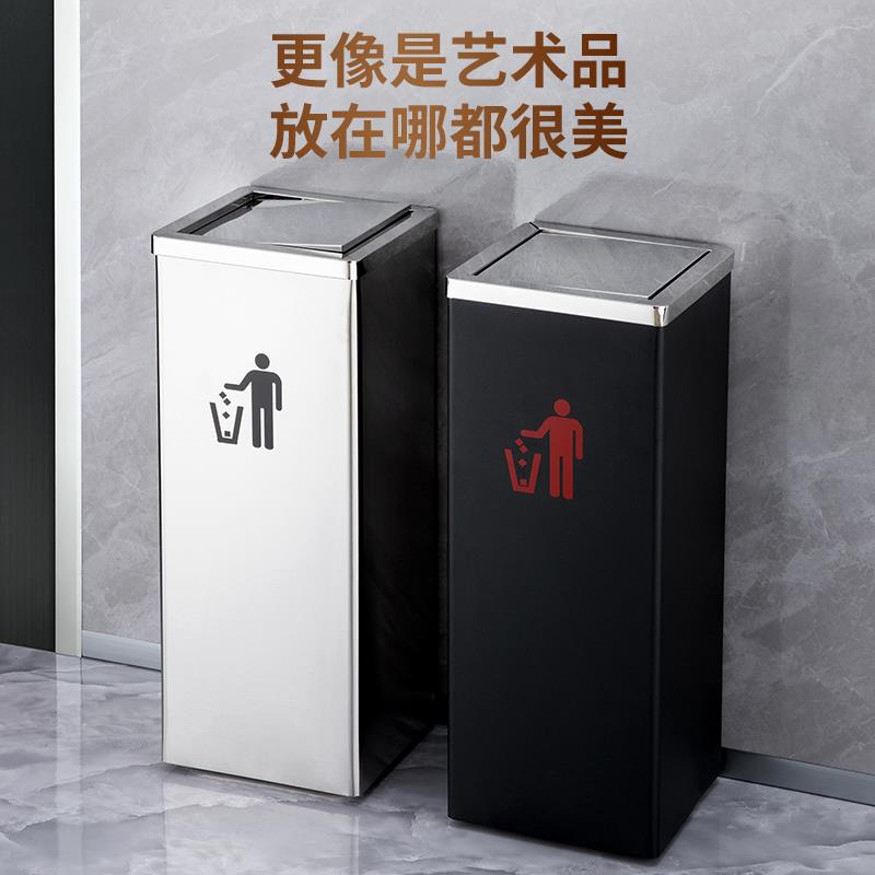 方翻盖不锈钢垃圾桶酒店大堂立式银行商场大号圆形有盖果皮桶包邮