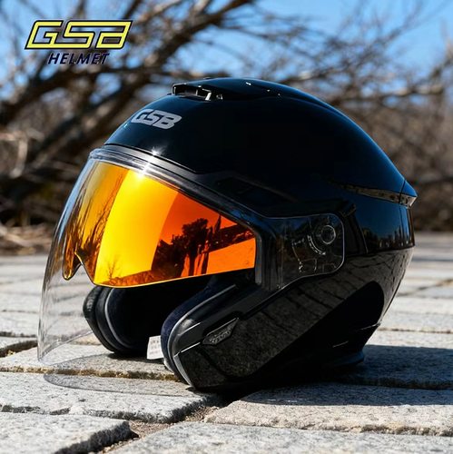 gsb263摩托车头盔男女黑色双镜片半盔女四季通用电动车四分之三盔
