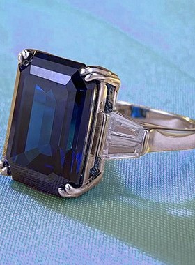 珠宝c 2023新款S925银戒指镶嵌10*14mm皇家蓝戒指欧美风女款