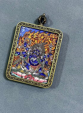 非纯手绘西藏g唐卡吊坠大黑天唐卡佛牌景区寺院纪念品代发配饰