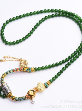 藏式小清新吊坠绳手工r编织桃花结脖挂项链珍珠手绘唐卡扎基拉姆