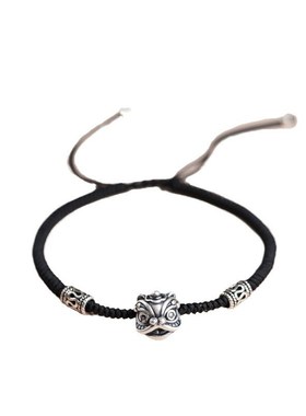 999足银醒狮手链手绳手工编织情侣款中国风女男V本命年生日礼物