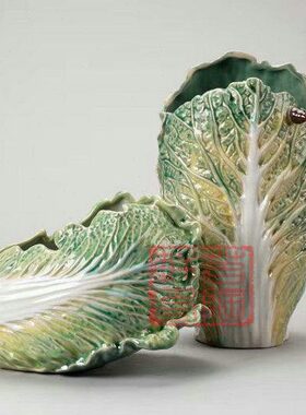 陶瓷工艺品 石湾公仔 白菜花瓶 器皿 招财