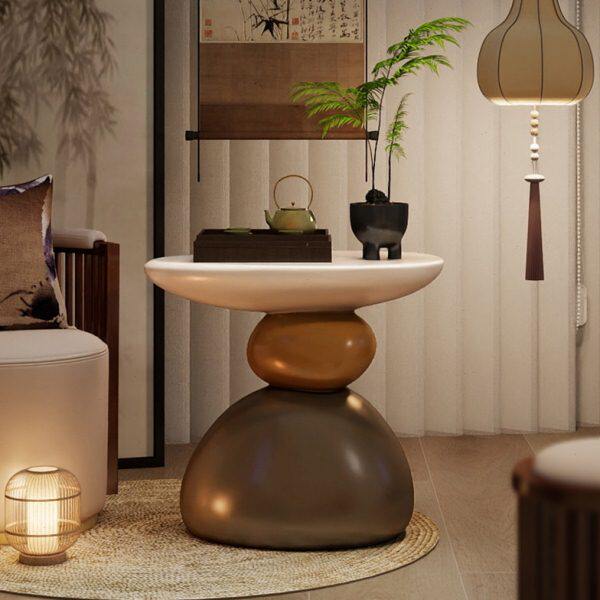 新中式石头边几客厅沙发旁落地摆件卧室中古风装饰高级复古艺术品