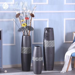 客厅黑色北欧风格花瓶干花组合 陶瓷个性黑摆件插花大号落地瓶子