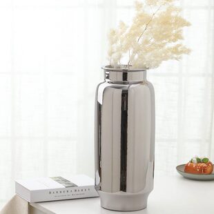 银色大花瓶花插花器酒店会所摆设客厅样板间软装饰品欧式奢华摆件