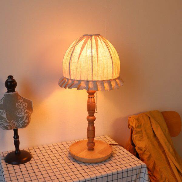 欧式乡村台灯简约书桌卧室民宿文艺复古田园实木布艺装饰床头灯具