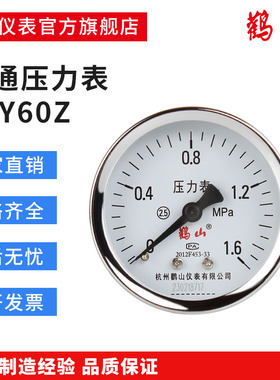 Y60Z水压压力表气体压力表轴向储气罐专用鹳山