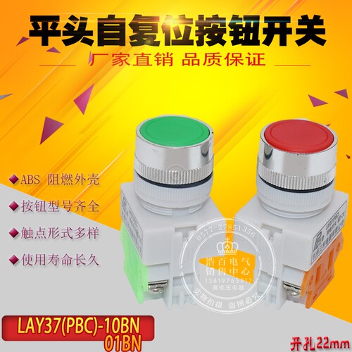 电源启动停止自复位点动按钮开关LAY37-10BN 01BN Y090(PBC)平头