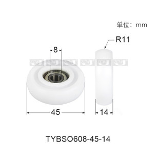 14mm圆弧球面凸轮直径45mm内嵌608ZZ轴承尼龙POM包塑滑轮内