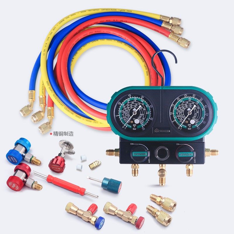 鸿森HS-MVS60 汽车空调加氟表雪种表R32R410R22R134双表阀压力表