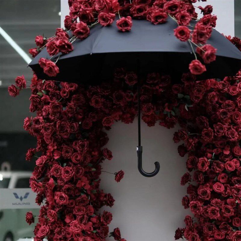 玫瑰花瀑布仿真花布置新娘雨伞打卡花艺瀑布墙拍照婚礼假花墙套装