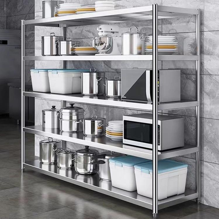 酒店后厨置物架不锈钢厨房架子多层落地收纳储物架微波炉烤箱货架