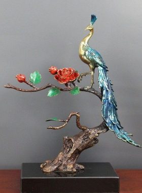 铜现代客厅桌面简约铜空雀大号摆件日常送礼家居新中式铜工艺品