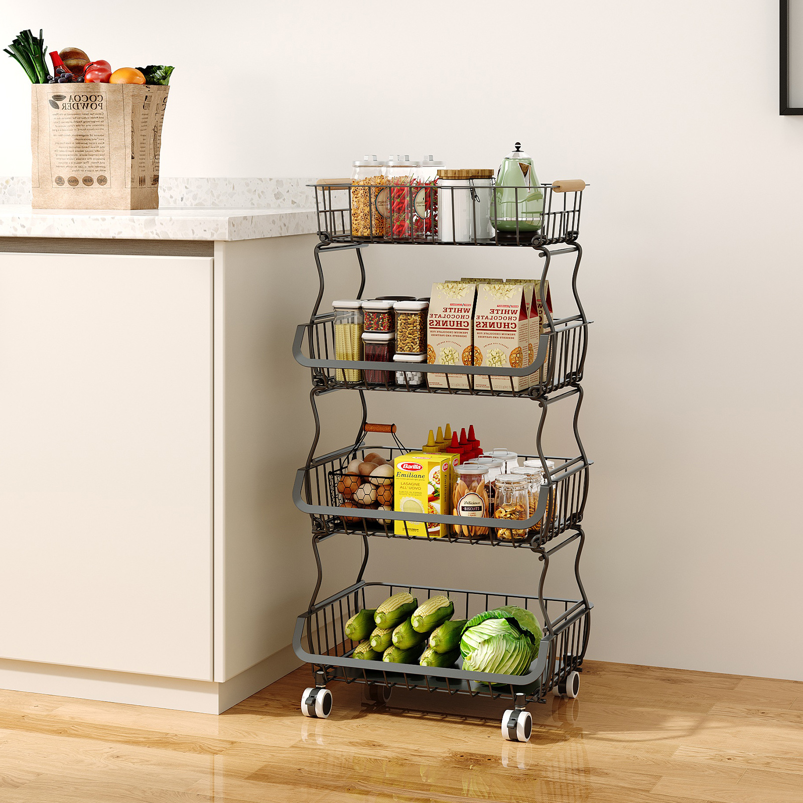 厂家供应厨房蔬菜置物架菜架子多层落地蔬果收纳筐放水果家用架子