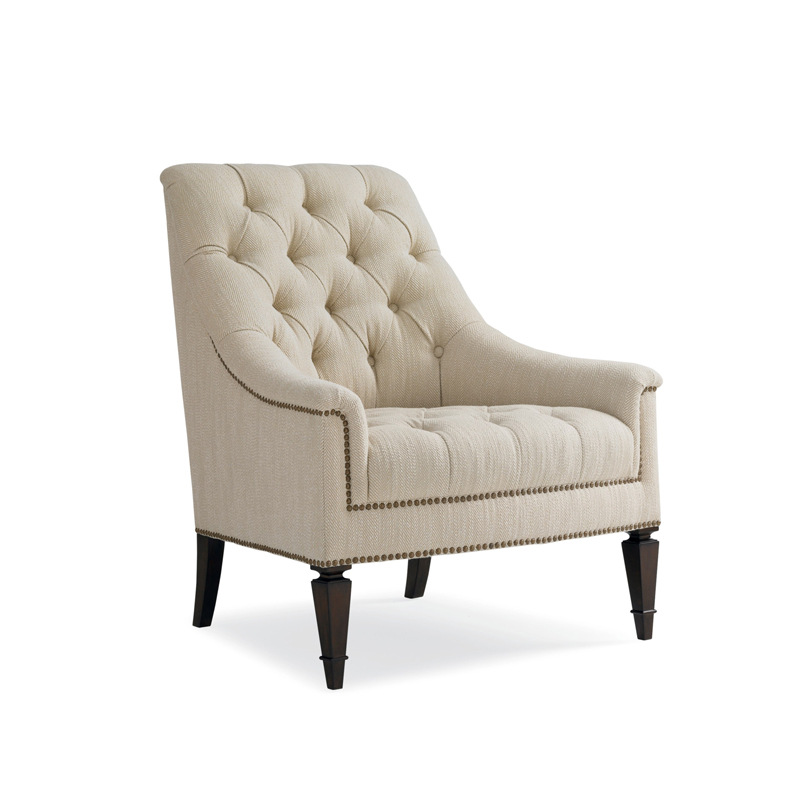 美式现代简约布艺休闲椅北欧轻奢拉扣软包沙发椅单人沙发老虎椅子