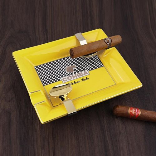 雪茄烟灰缸双人位骨瓷烟灰缸配金属雪茄托架时尚办公室客厅专用