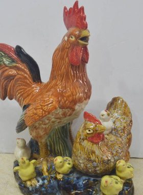 石湾公仔陶瓷工艺品摆件艺术饰品礼品家居动物大小鸡摆设欢乐一家