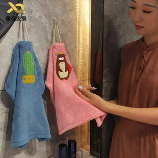 吸水可挂式擦手巾 卫生间厨房加厚插手毛巾儿童抹手布搽手帕