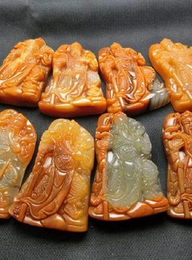 厂家 黄龙玉关公吊坠玉石黄蜡石关公挂件玉坠饰品