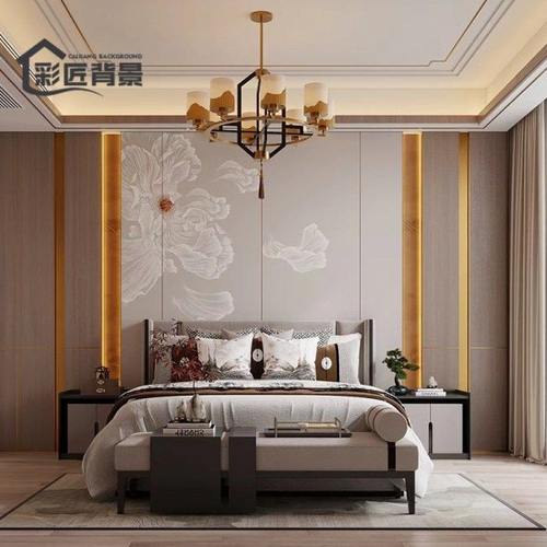 新中式花鸟卧室软硬包背景墙定制喷绘刺I绣硬包实木护墙板酒店民