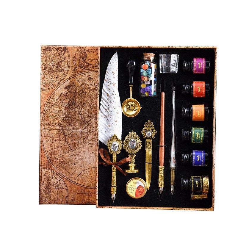 欧式复古宝石羽毛笔钢笔玻璃蘸水笔火漆印章拆信刀女生生日送