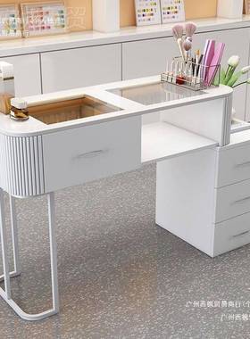 奶油美甲白色日GRO式奢玻璃风单人全套轻桌简约美甲台收纳折叠美