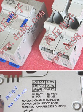 Ferraz Shawmut 2单元50A导轨安装 保险丝座 熔断器座