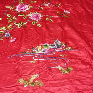 八十年代高档手工刺绣老软缎老缎民国被面真丝丝绸面料布料中国风