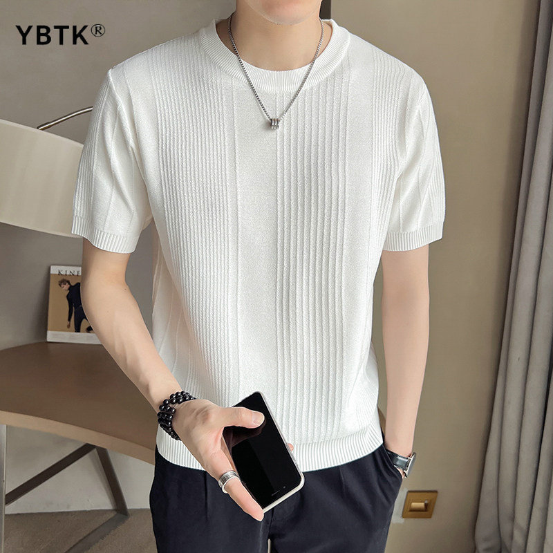 高端冰丝短袖T恤男夏季2026新款修身显瘦纯色体恤高级感半袖上衣