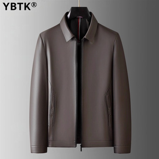 商务休闲翻领皮夹克爸爸上衣 新款 高端绵羊皮真皮皮衣男士 外套秋季