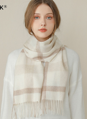 鄂尔多斯市羊毛格纹围巾女士2026年新款高级感英伦格子围脖礼盒装