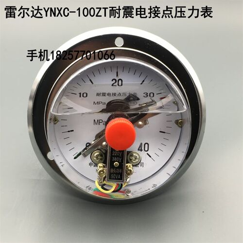 雷尔达YNXC-100ZT轴向带边耐震电接点压力表0-40MPA 50VA液压机表