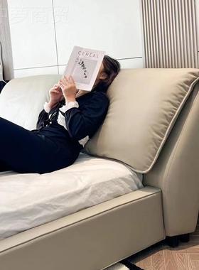 侘寂风极简大象耳朵真现皮床轻奢代约简风LUG双人床主卧大床奶油