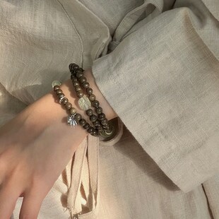 一十七手作 原创 浮青u晓金丝楠木阴沉木葡萄石和田玉双圈手