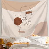 北欧奶油风卧室装 饰背景布简约抽象人物墙面布置莫兰迪轻奢挂毯