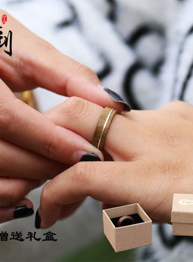 百年绿檀紫小叶紫檀木手工制w作男女情侣款士复古包镶银指环木戒