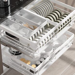 加深650橱柜拉篮304不锈钢800碗碟拉拦600碗蓝抽中抽屉式 750阻尼