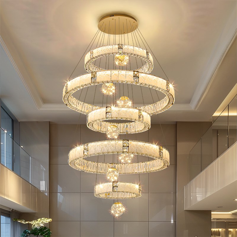 轻奢复式楼大吊灯别墅挑空客厅吊灯2025K新款楼中楼中空水晶楼梯