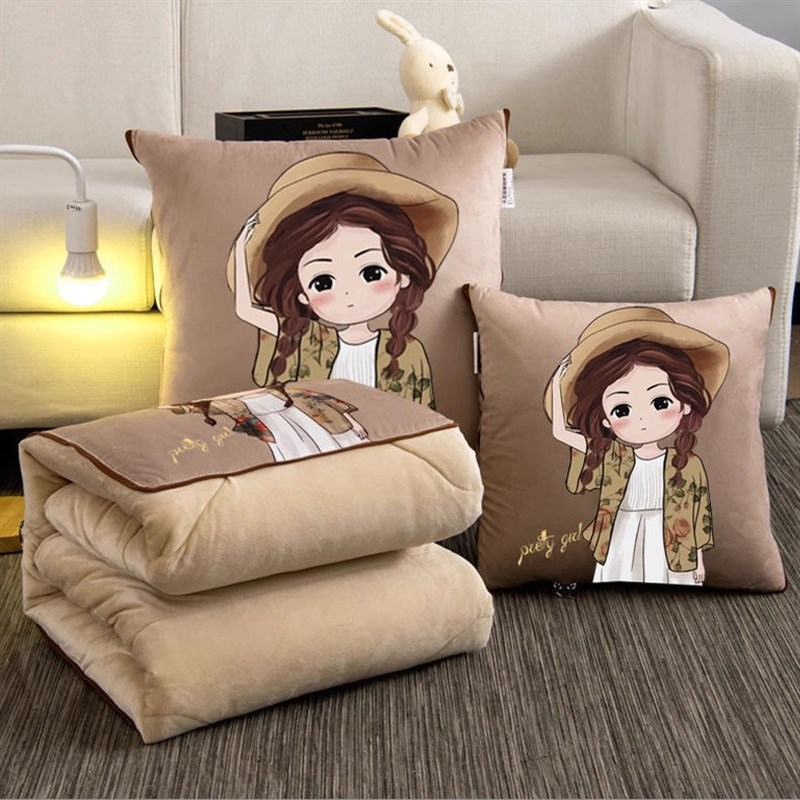 卡通抱枕被子两用办公室午睡毯子二合一汽车载靠垫水晶绒空调被