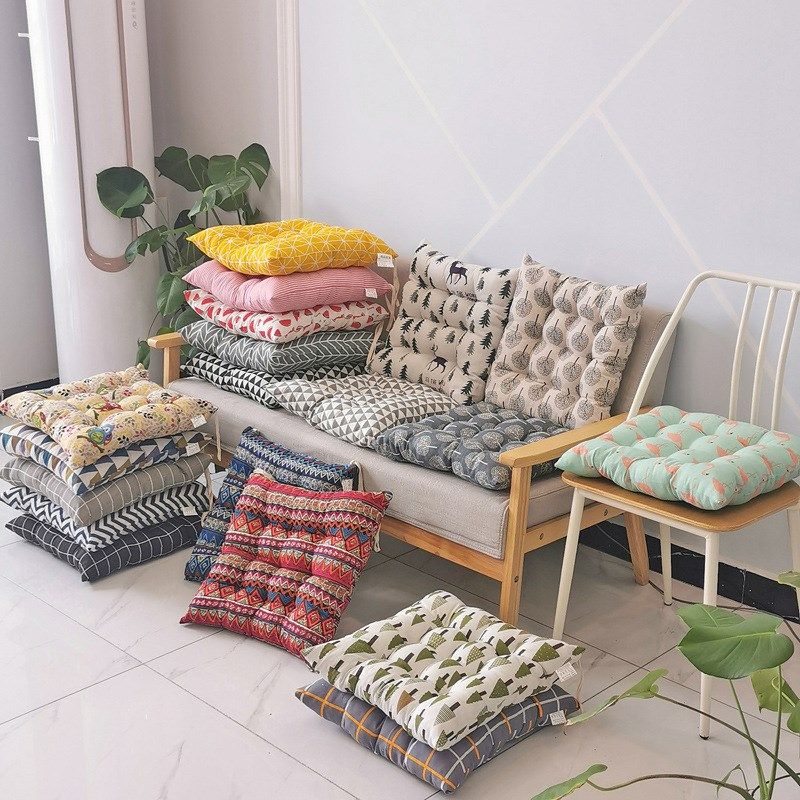 工厂直供仿棉麻坐垫绑带款沙发座垫仿亚麻椅子垫可压缩打包