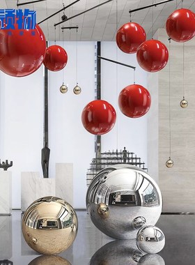 不锈钢装饰球镜面圣诞球金属彩色空心圆球商城橱窗店面吊顶装饰球
