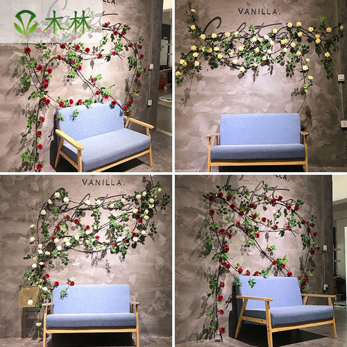 仿真玫瑰花藤假花藤阳台装饰藤条藤蔓绿植暖气管下水管道装饰遮挡