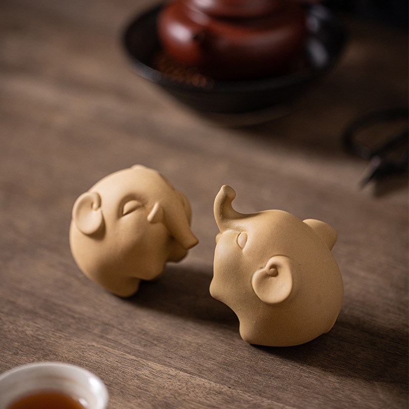创意紫砂小象茶宠摆件可爱动物吉象手工可养茶玩招财茶桌茶台装饰