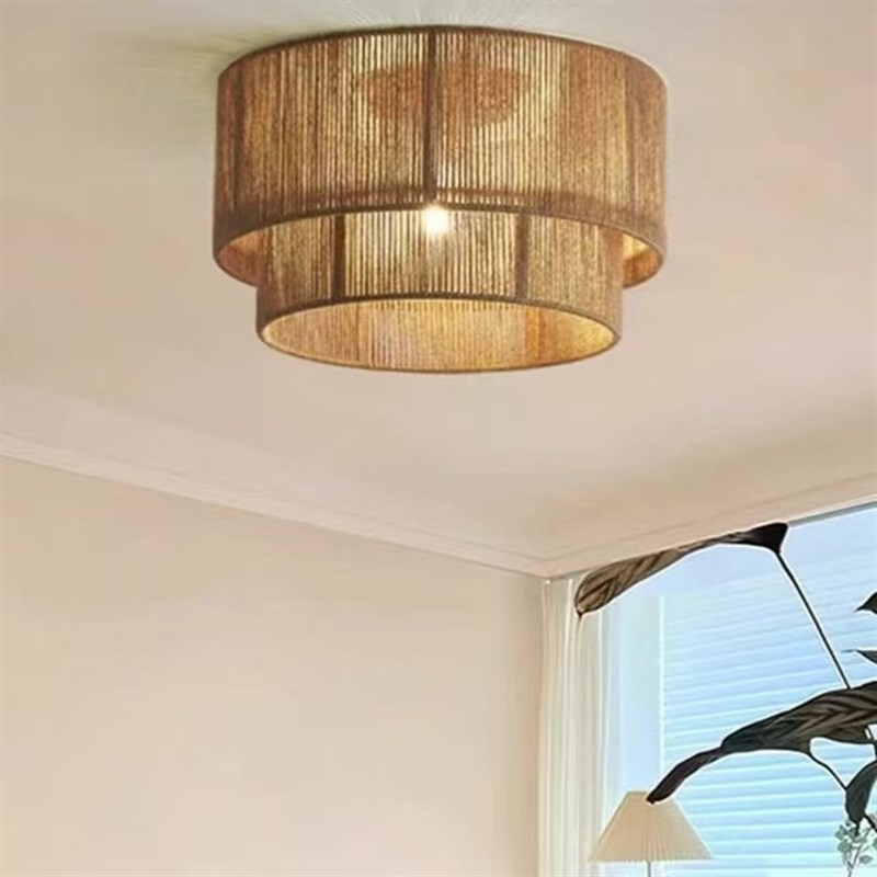 日式绳编吸顶灯客厅卧室餐厅民宿茶室装饰灯奶油风艺术创意麻绳灯