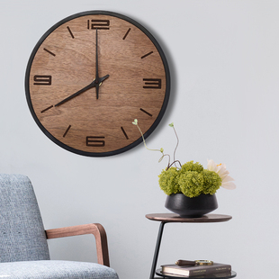 北欧简约个性定制l刻字黑胡桃挂钟客厅书房卧室轻奢日式静音木钟