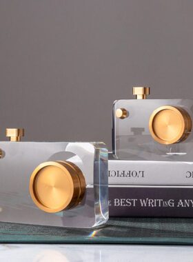 现代创意简约水晶玻璃相机软装饰品摆件工艺品书房桌面样板房摆设