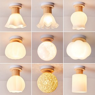 过道吸顶灯入户走廊n灯现代简约楼梯玄关阳台北欧原木灯具南瓜灯